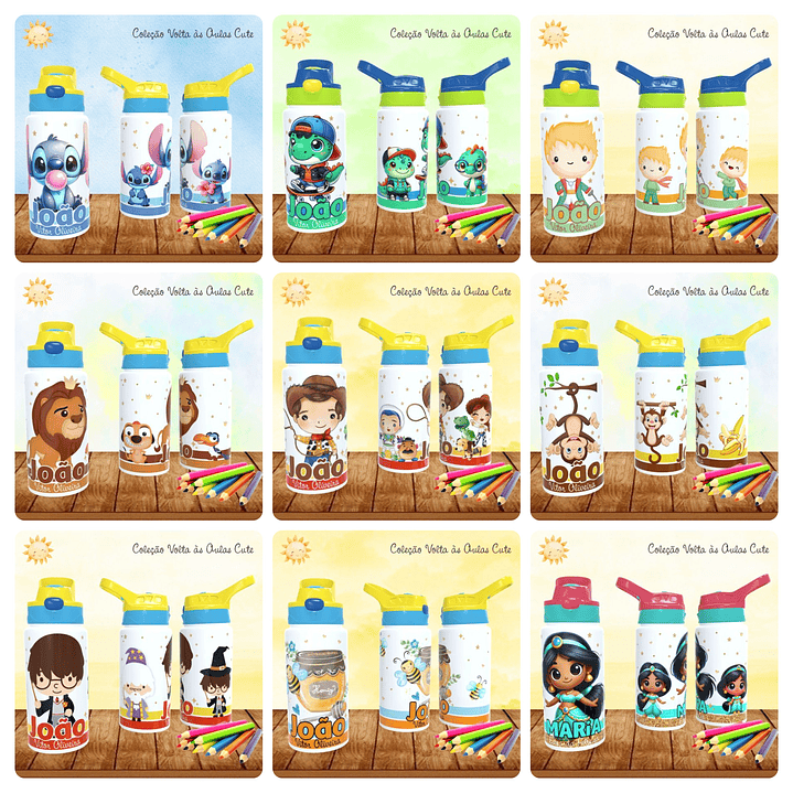 165 Artes para Toalinha Squeeze e Caneca Personagens Volta as Aulas Arquivo Editável  15