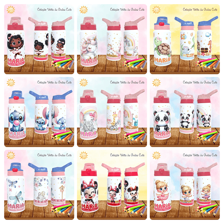 165 Artes para Toalinha Squeeze e Caneca Personagens Volta as Aulas Arquivo Editável  16