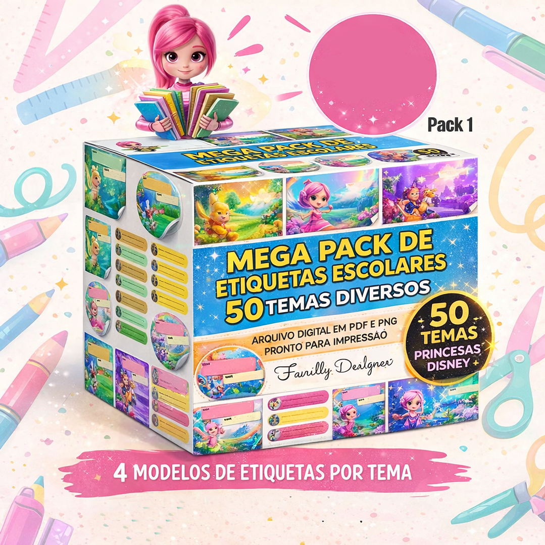 50 Artes para Etiquetas escolares Personagens em Png 1