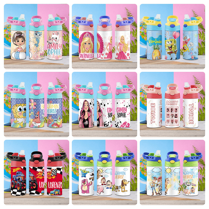 55 Artes para Squeeze Garrafinhas Personagens Volta as Aulas Editável 3