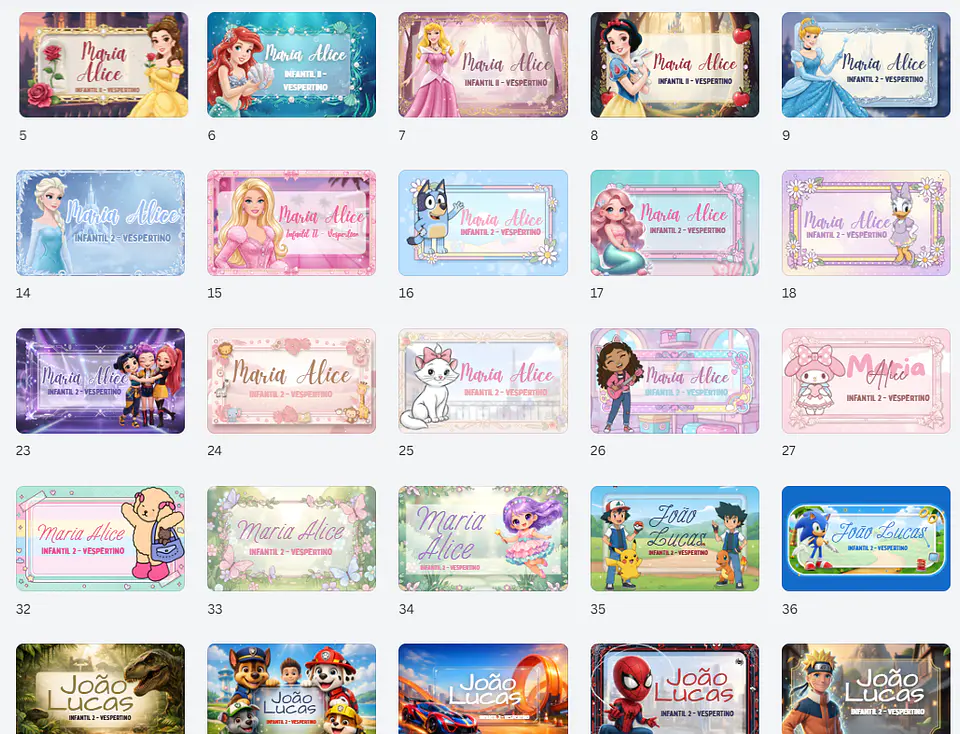 64 Artes para Etiquetas Escolares Personagens em Canva  3