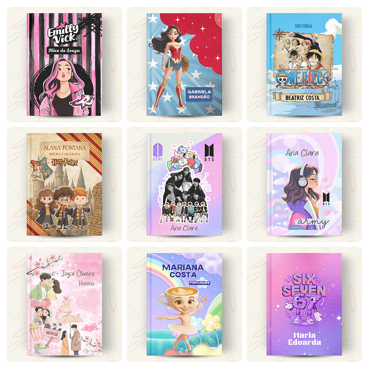 73 Artes para Capas de Caderno Personagens Volta às Aulas Arquivo em Canva 1