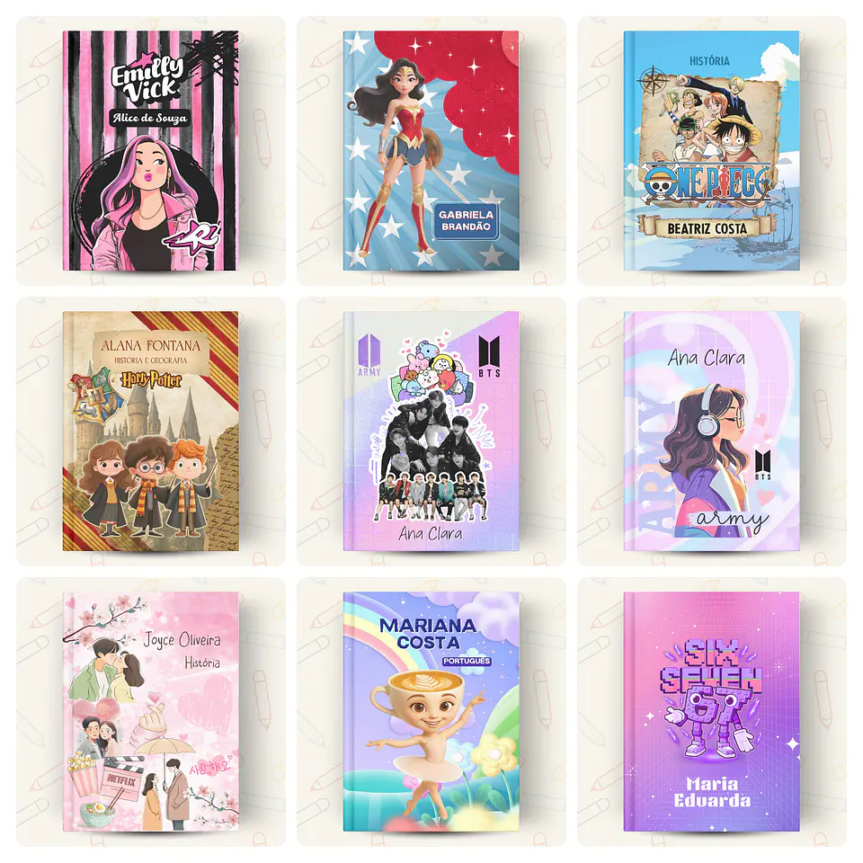 73 Artes para Capas de Caderno Personagens Volta às Aulas Arquivo em Canva 1