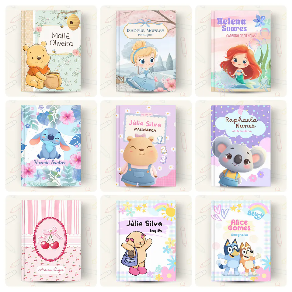 73 Artes para Capas de Caderno Personagens Volta às Aulas Arquivo em Canva 7