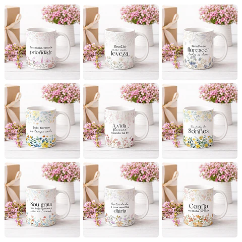 20 Artes para Caneca Frases Florescer Arquivo Editável