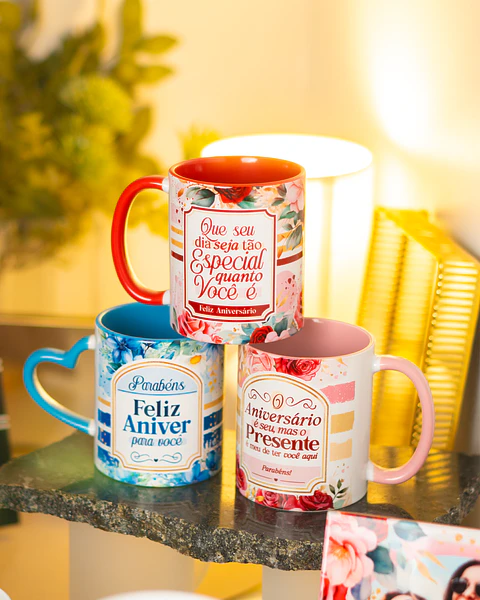 22 Artes para Caneca Feliz Aniversário Arquivo em Png