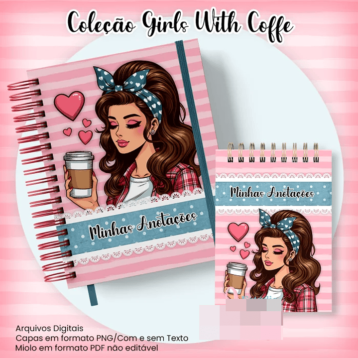 10 Artes para Caderno Pautado A5 Bloquinho A6  Coleção Retro Girls With Coffe Arquivo Pdf 1