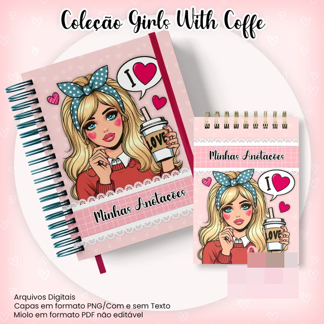 10 Artes para Caderno Pautado A5 Bloquinho A6  Coleção Retro Girls With Coffe Arquivo Pdf 5