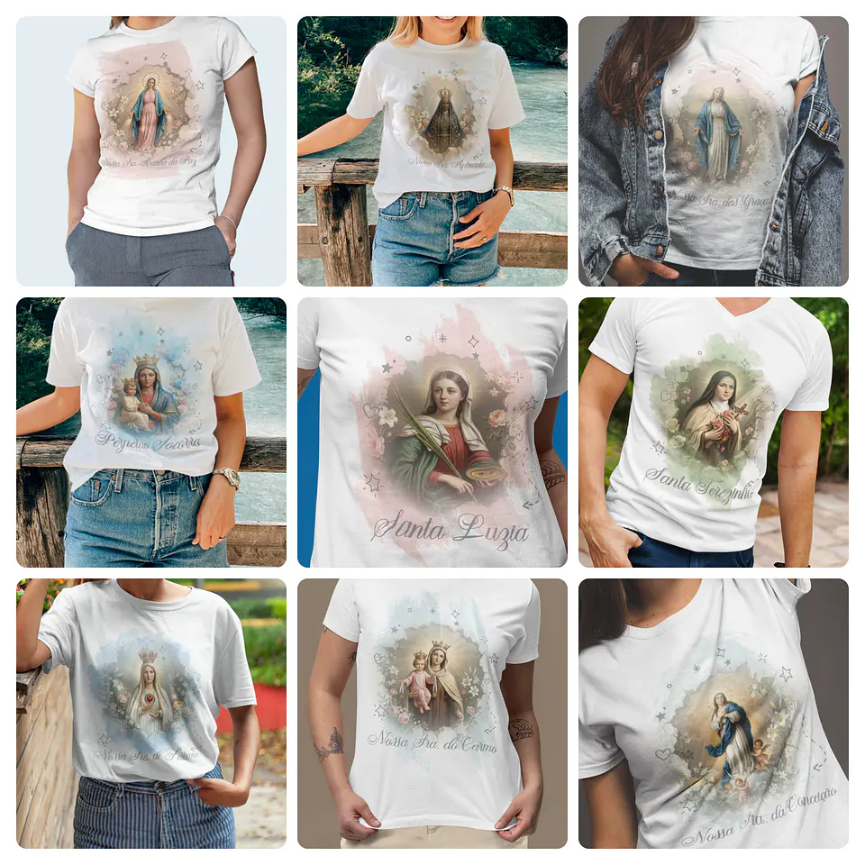 24 Artes para Caneca e Camisa Santinhas Catolicas Arquivo Editável 1