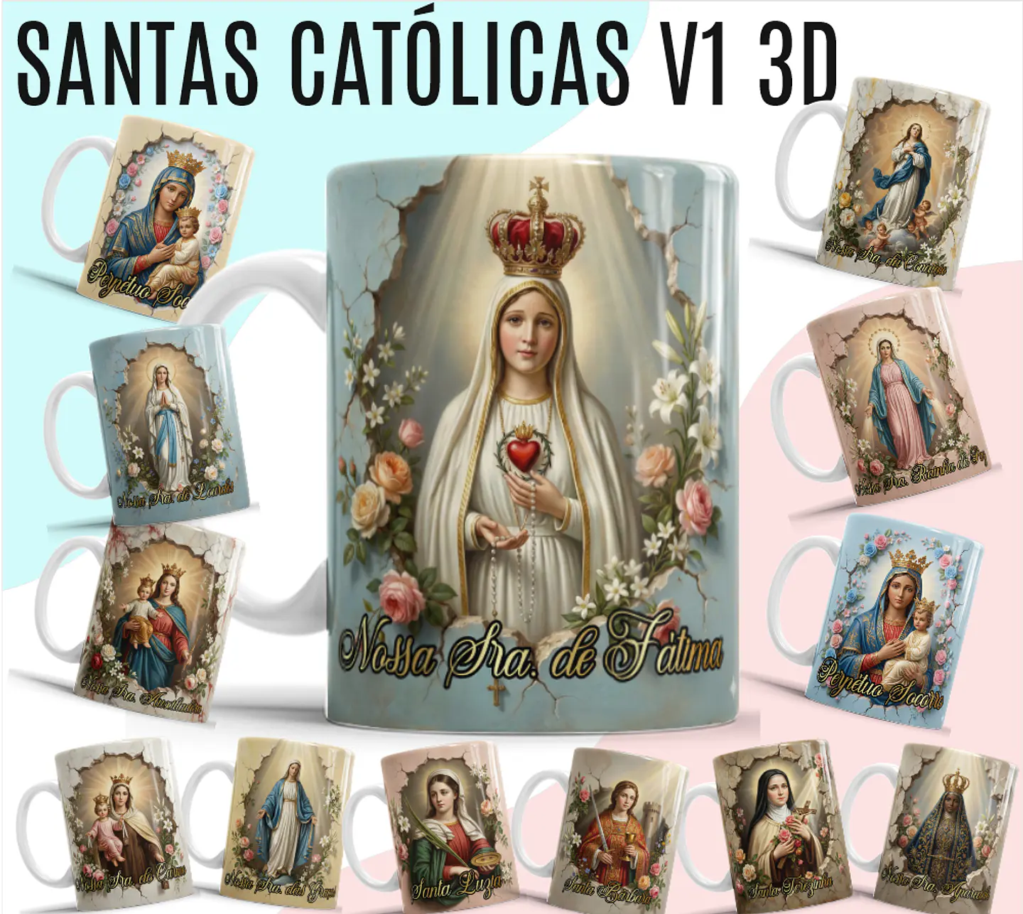 24 Artes para Caneca e Camisa Santinhas Catolicas Arquivo Editável 2