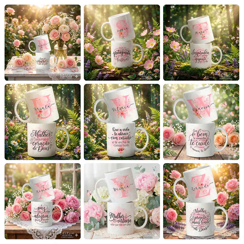 26 Artes para Caneca Alfabeto Dia Da Mulheres Arquivo Editável 1