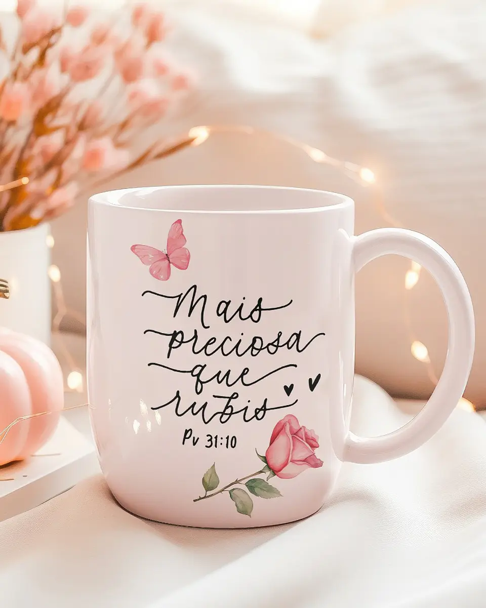 Arte Caneca Mais preciosa que rubis (Provérbios 3110) em Jpg 1