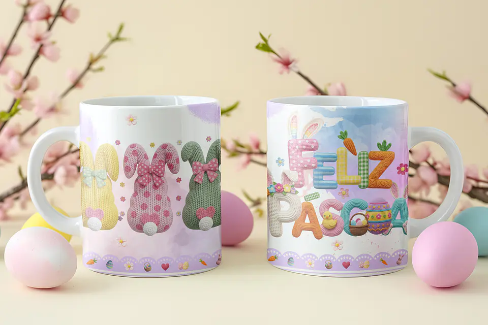 8 Artes para Caneca Feliz Páscoa Coelhinho Arquivo em Png  2