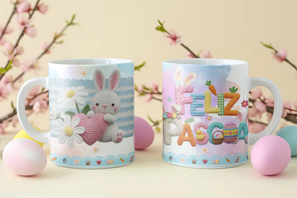 8 Artes para Caneca Feliz Páscoa Coelhinho Arquivo em Png  5