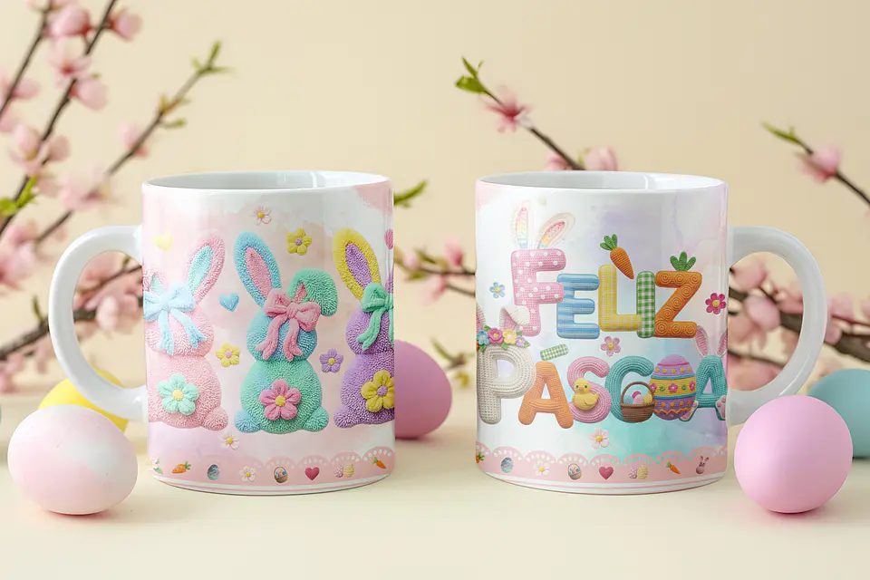 8 Artes para Caneca Feliz Páscoa Coelhinho Arquivo em Png  6