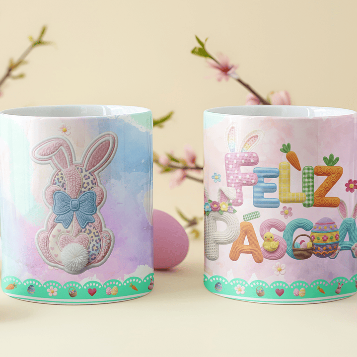 8 Artes para Caneca Feliz Páscoa Coelhinho Arquivo em Png  7