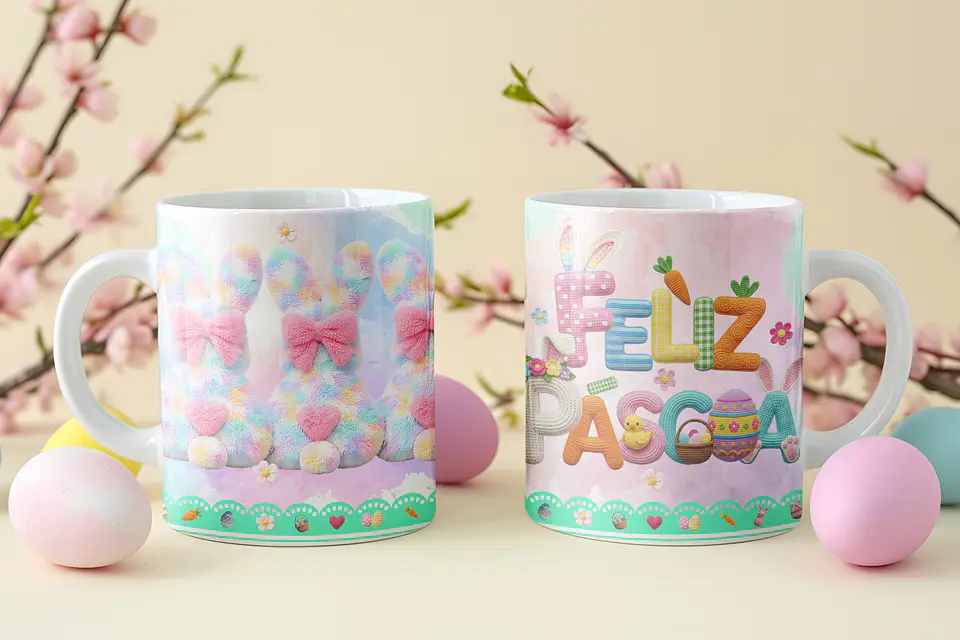 8 Artes para Caneca Feliz Páscoa Coelhinho Arquivo em Png  8