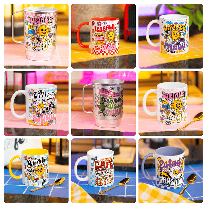 18 Artes para Caneca Frases Retro Arquivo em Png 3