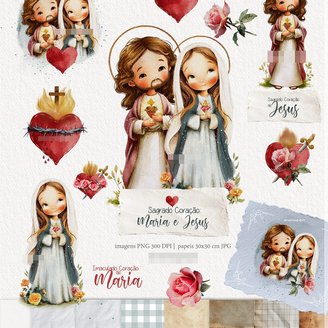 Kit Digital Sagrado Coração de Maria e Jesus Arquivos em Png 1