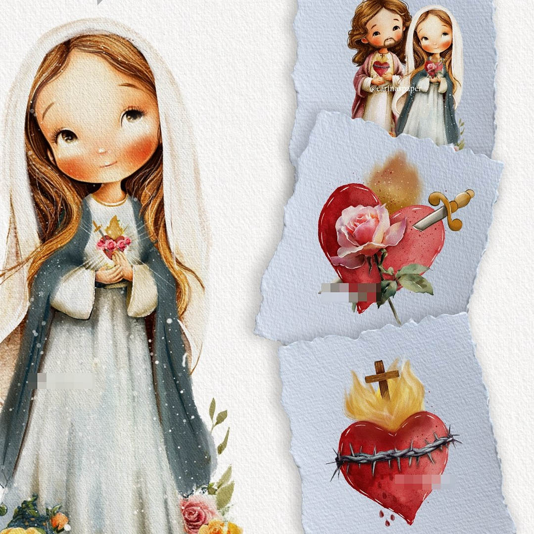 Kit Digital Sagrado Coração de Maria e Jesus Arquivos em Png 2