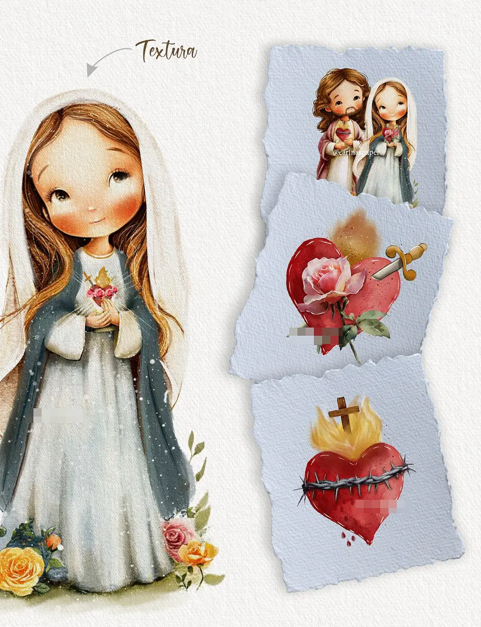 Kit Digital Sagrado Coração de Maria e Jesus Arquivos em Png 2