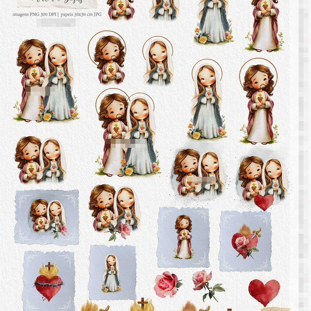 Kit Digital Sagrado Coração de Maria e Jesus Arquivos em Png 3