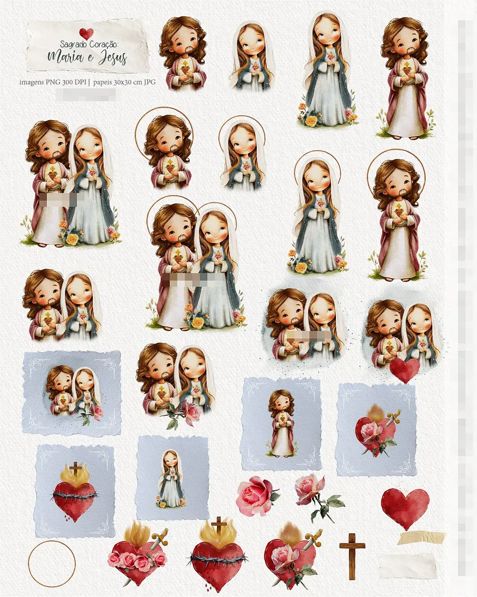 Kit Digital Sagrado Coração de Maria e Jesus Arquivos em Png 3