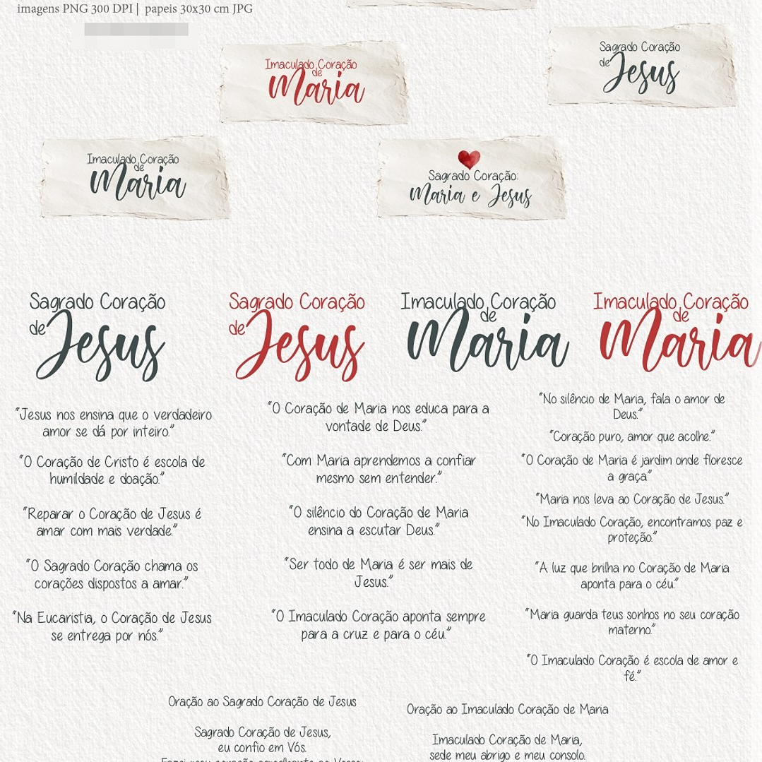 Kit Digital Sagrado Coração de Maria e Jesus Arquivos em Png 4