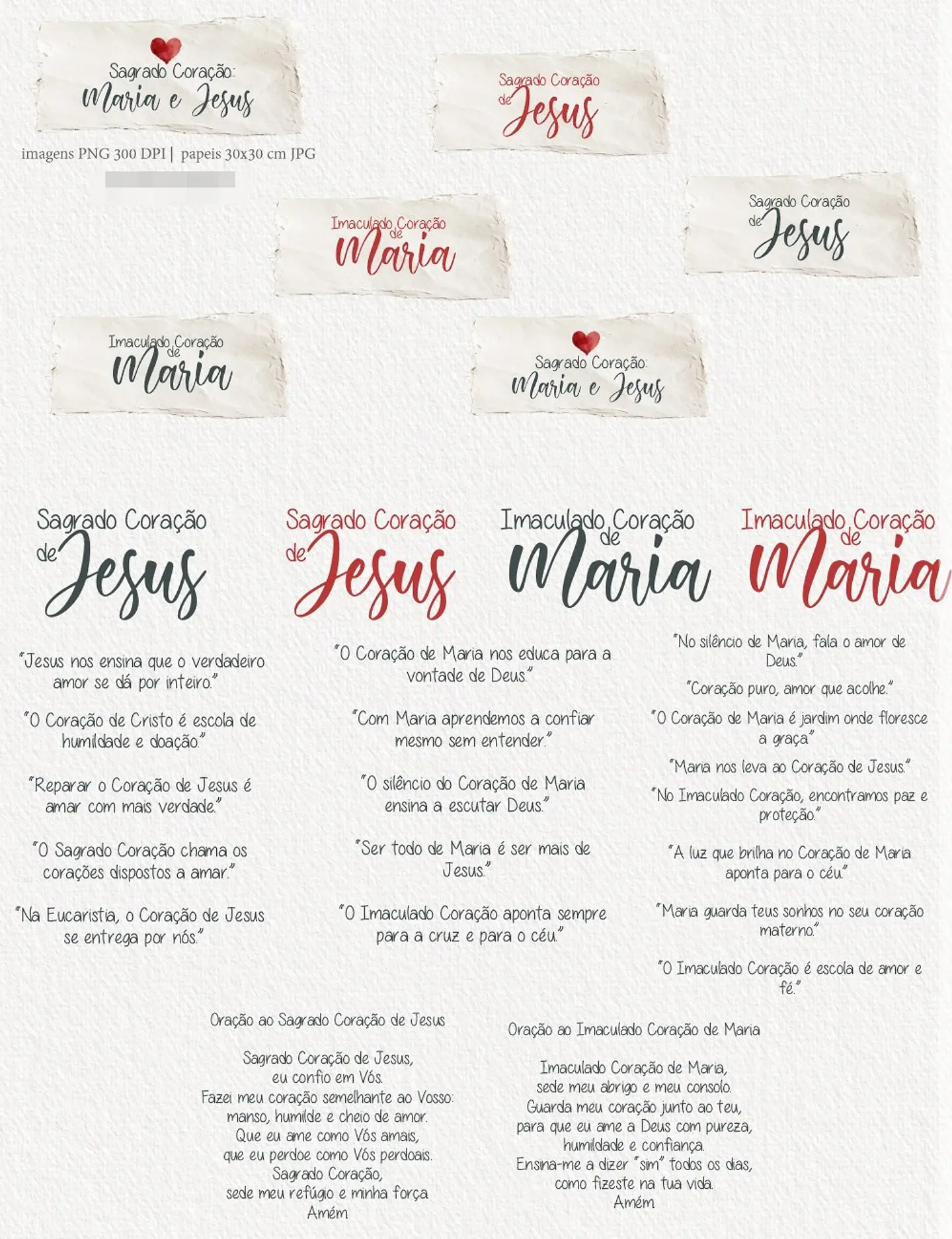 Kit Digital Sagrado Coração de Maria e Jesus Arquivos em Png 4