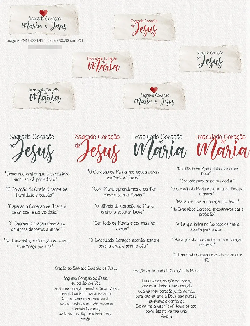 Kit Digital Sagrado Coração de Maria e Jesus Arquivos em Png 4