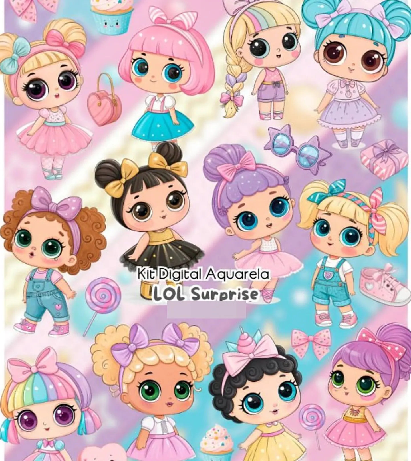 Kit Digital Lol Surprise Aquarela Arquivos em Png 1