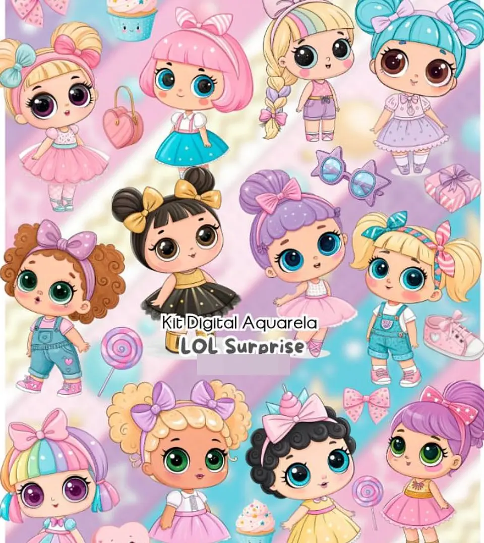 Kit Digital Lol Surprise Aquarela Arquivos em Png 1