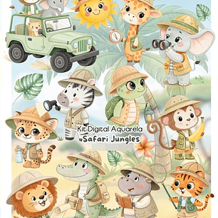 Kit Digital Safari Jungles Aquarela Arquivos em Png