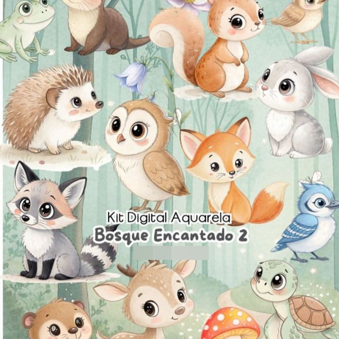 Kit Digital Bosque Encantado Aquarela Arquivos em Png 1