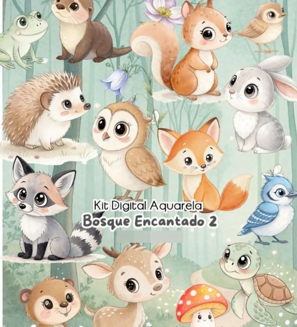 Kit Digital Bosque Encantado Aquarela Arquivos em Png 1