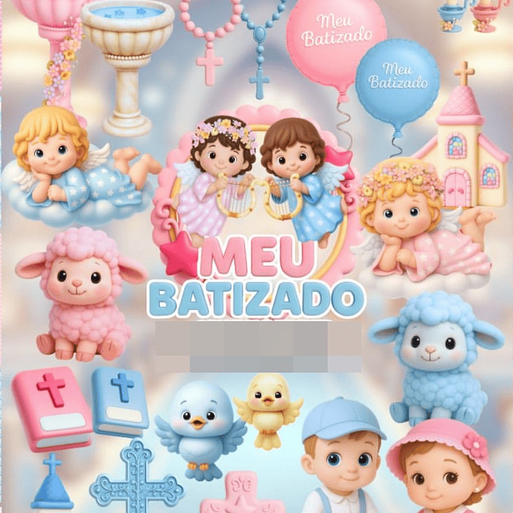 Kit Digital Batizado Rosa e Azul 3D Arquivos em Png 1