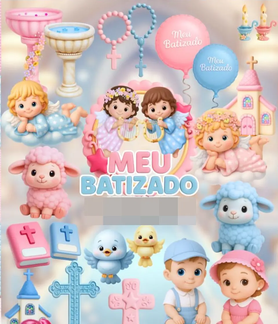 Kit Digital Batizado Rosa e Azul 3D Arquivos em Png 1