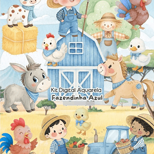 Kit Digital Fazendinha Aquarela Arquivos em Png