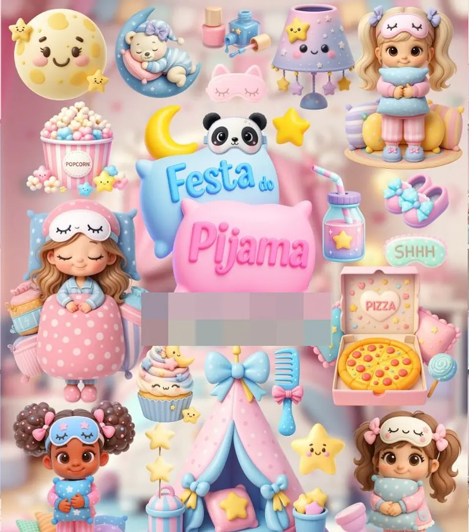 Kit Digital Festa Do Pijama 3D Arquivos em Png 1