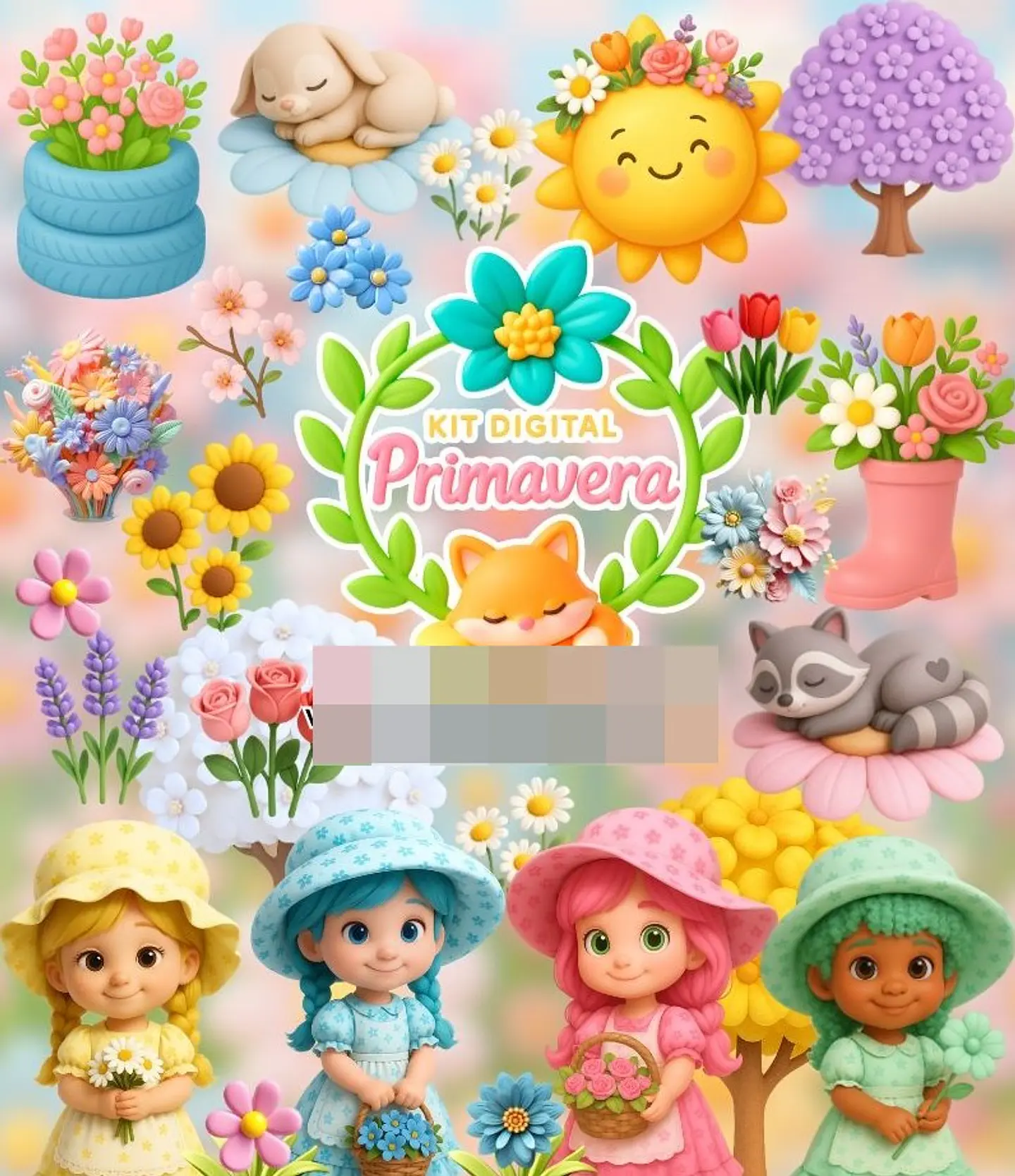 Kit Digital Primavera Floral 3D Arquivos em Png 1