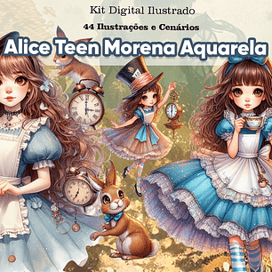 Kit Digital Alice no Pais das Maravilhas Morena Arquivos em Png 
