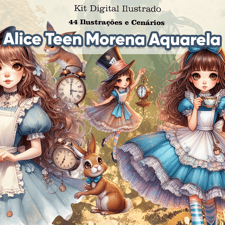Kit Digital Alice no Pais das Maravilhas Morena Arquivos em Png  1
