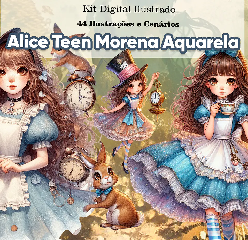 Kit Digital Alice no Pais das Maravilhas Morena Arquivos em Png  1
