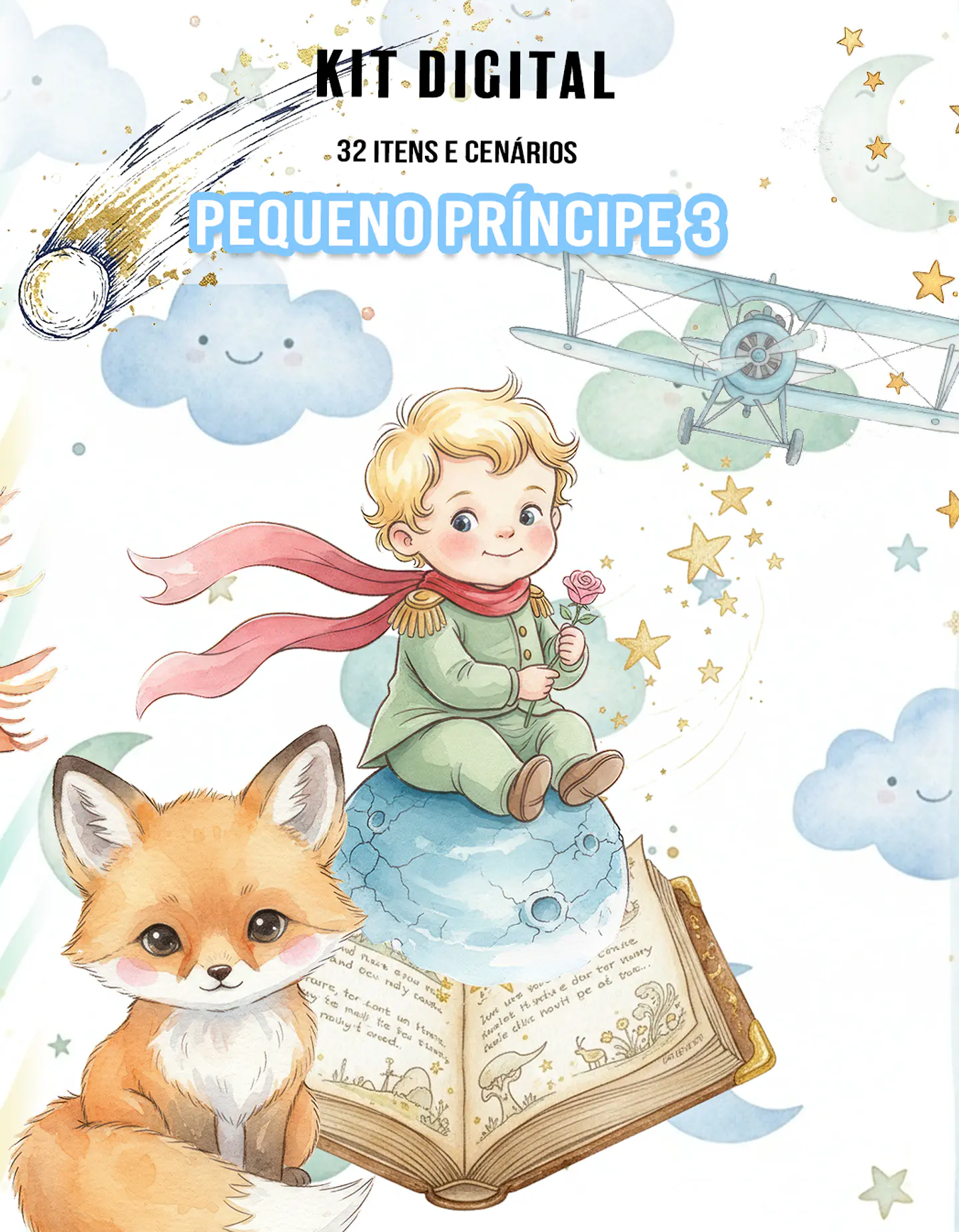 Kit Digital Pequeno Principe Aquarelado Arquivos em Png  1