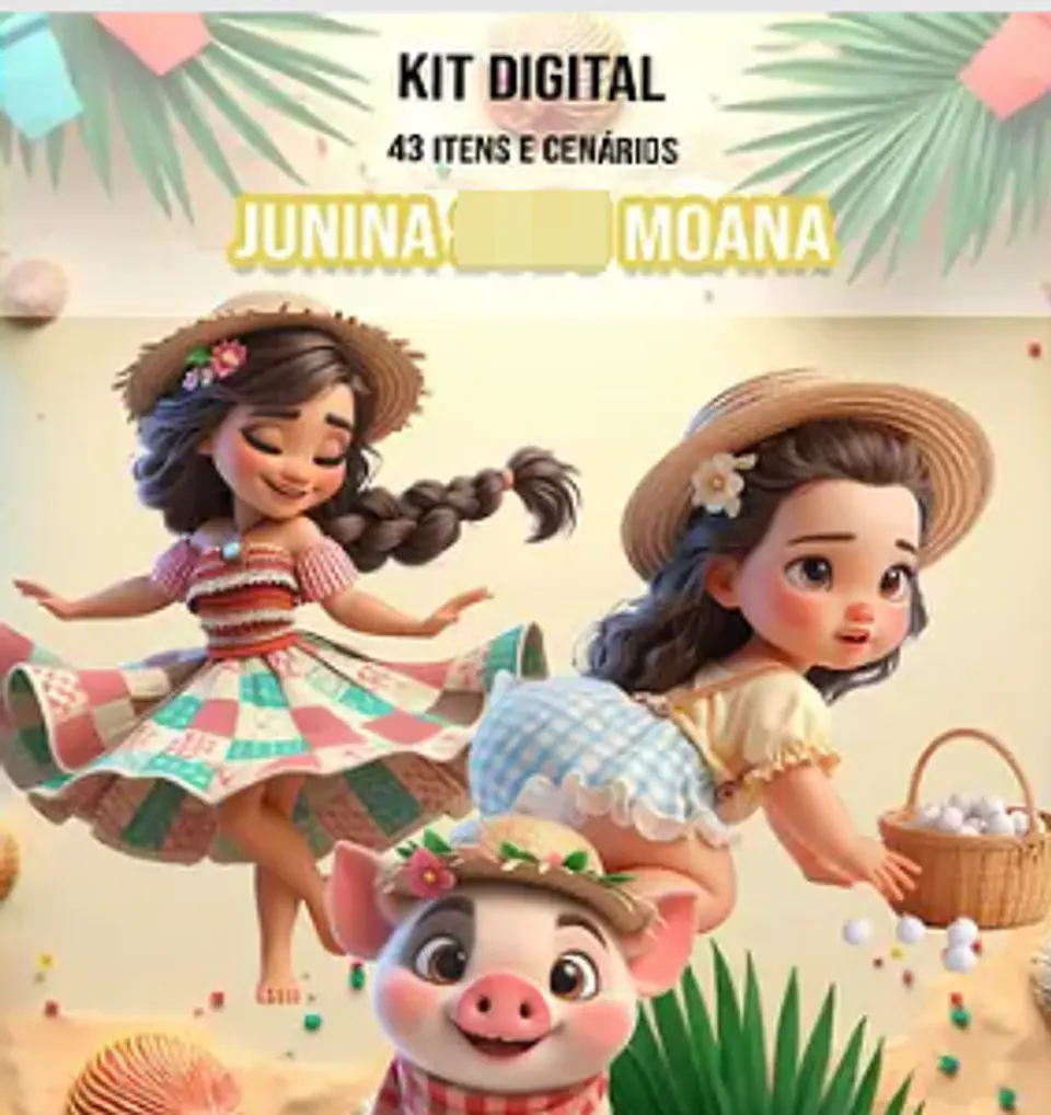 Kit Digital Moana Festa Junina Arquivos em Png 1