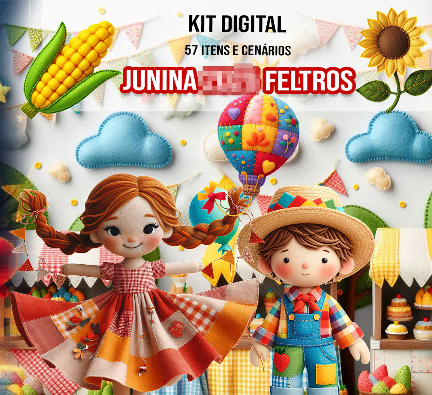 Kit Digital Festa Junina Feltro Arquivos em Png 1