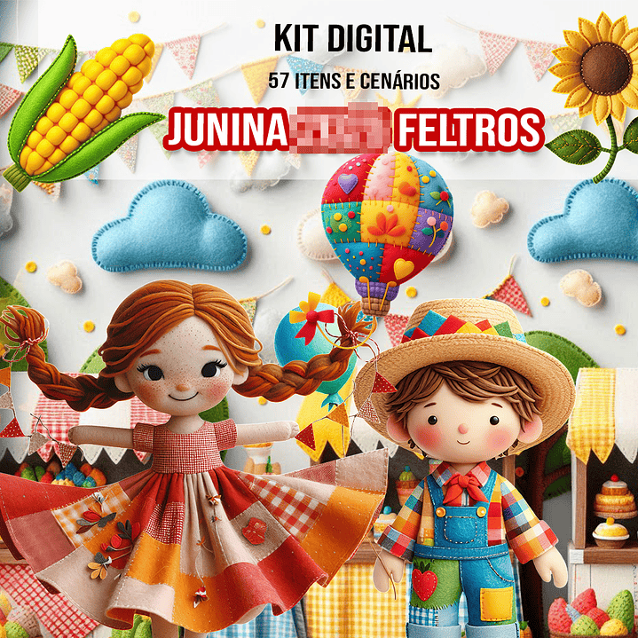 Kit Digital Festa Junina Feltro Arquivos em Png - COPIE 1