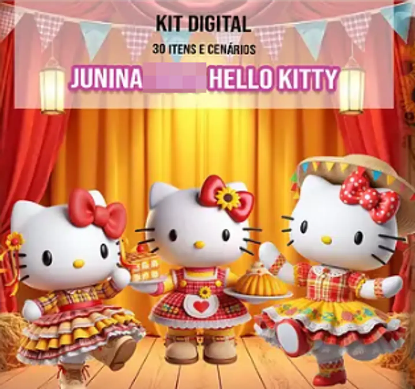 Kit Digital Festa Junina Hello Kitty Arquivos em Png 1