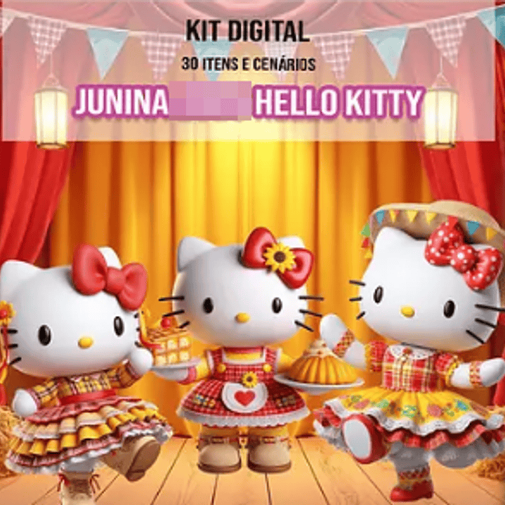 Kit Digital Festa Junina Hello Kitty Arquivos em Png 1