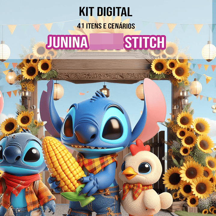 Kit Digital Festa Junina Stitch Arquivos em Png 1